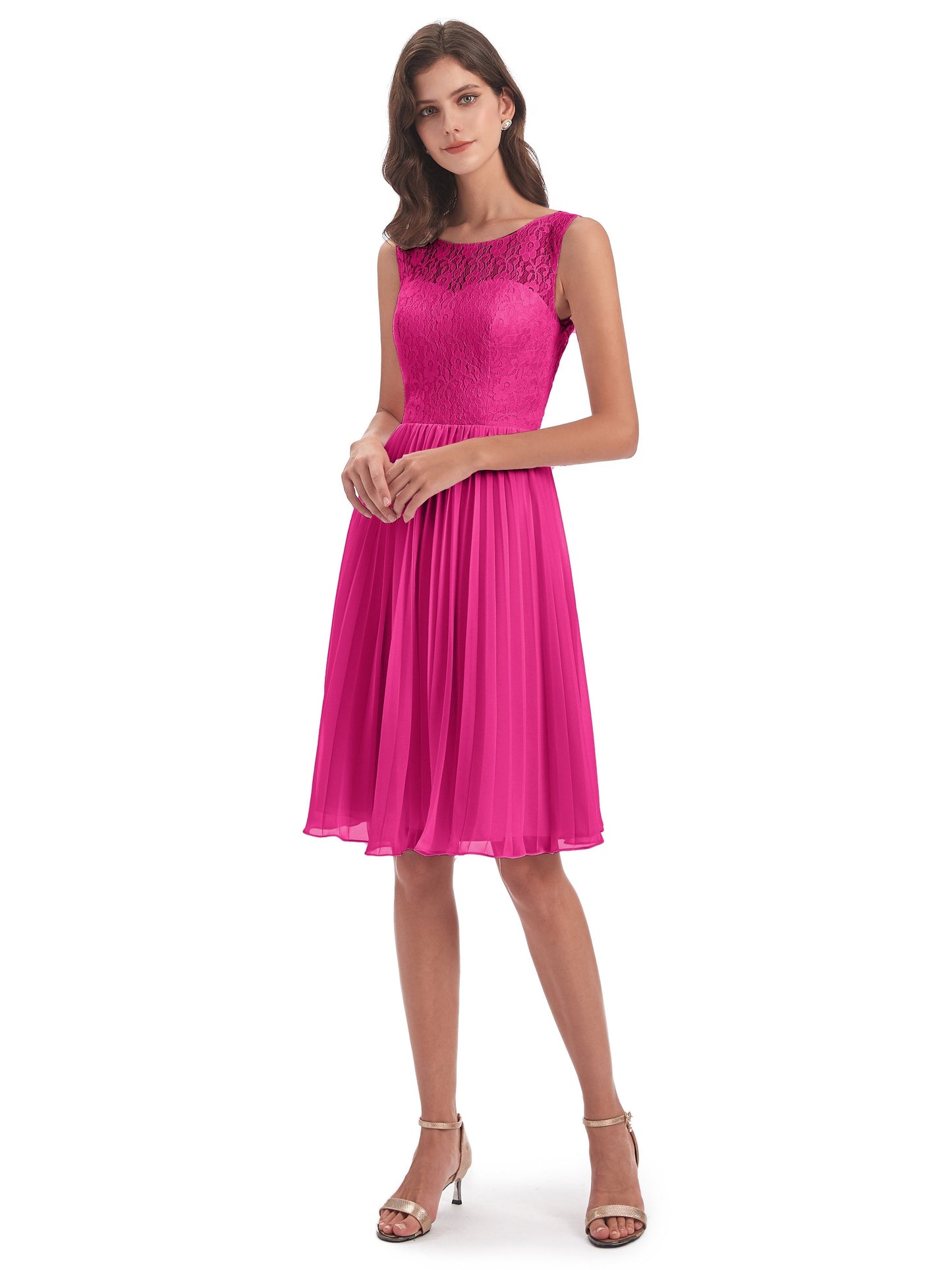 Eleanor Knee Length Scoop Sleeveless Lace Bridesmaid Dresses