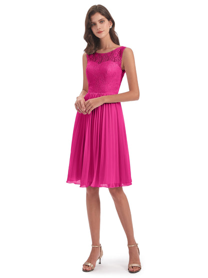 Eleanor Knee Length Scoop Sleeveless Lace Bridesmaid Dresses