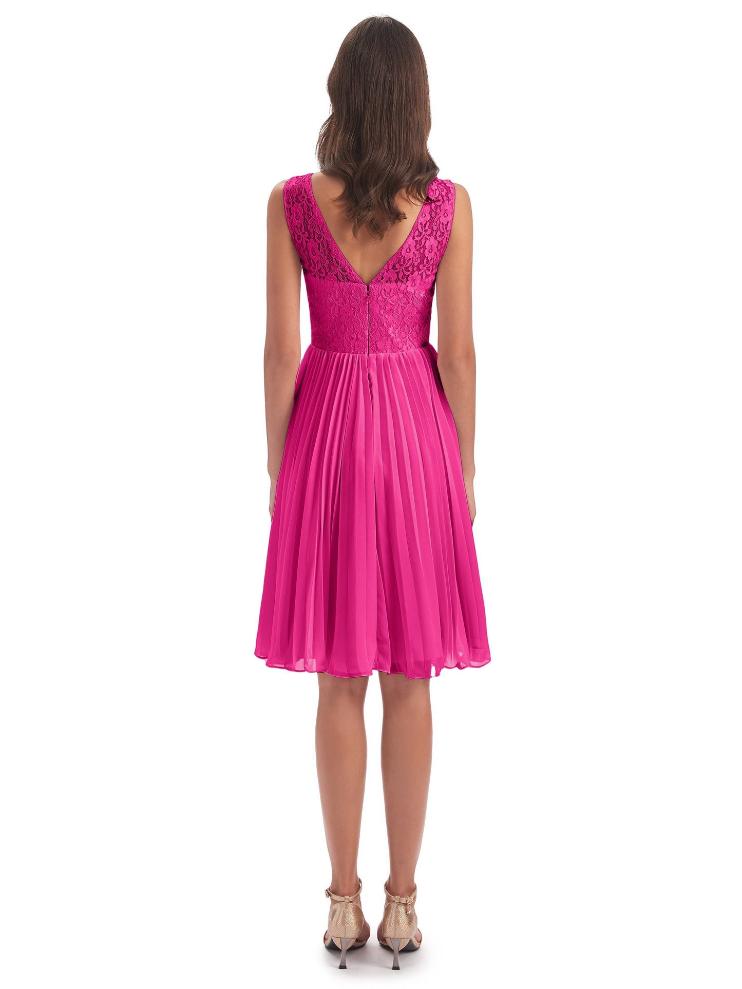 Eleanor Knee Length Scoop Sleeveless Lace Bridesmaid Dresses