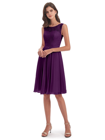 Eleanor Knee Length Scoop Sleeveless Lace Bridesmaid Dresses