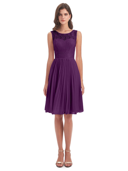 Eleanor Knee Length Scoop Sleeveless Lace Bridesmaid Dresses