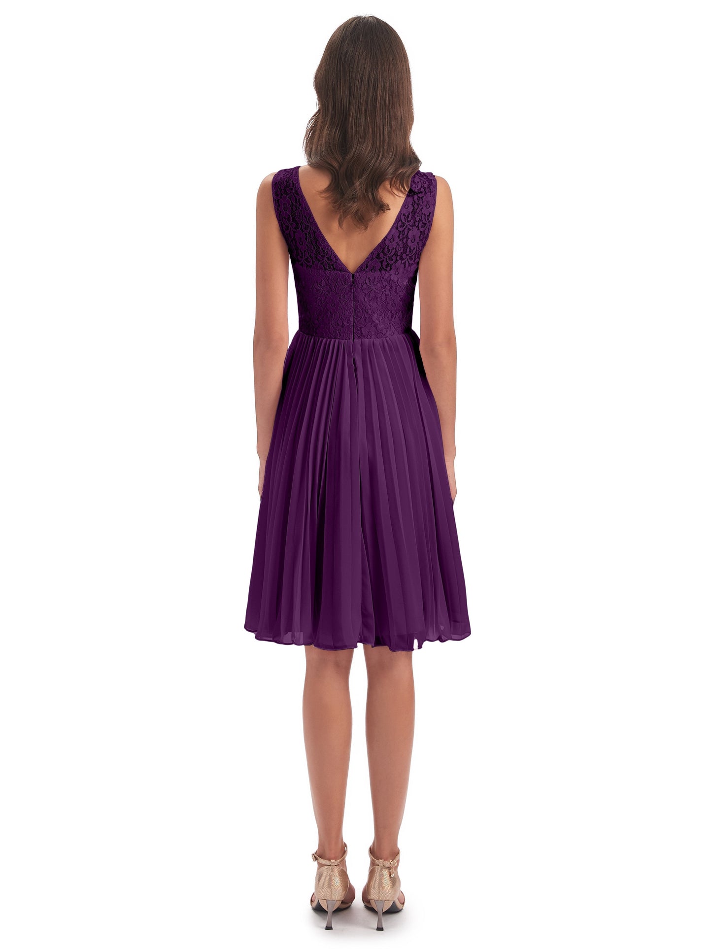 Eleanor Knee Length Scoop Sleeveless Lace Bridesmaid Dresses