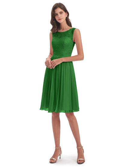 Eleanor Knee Length Scoop Sleeveless Lace Bridesmaid Dresses