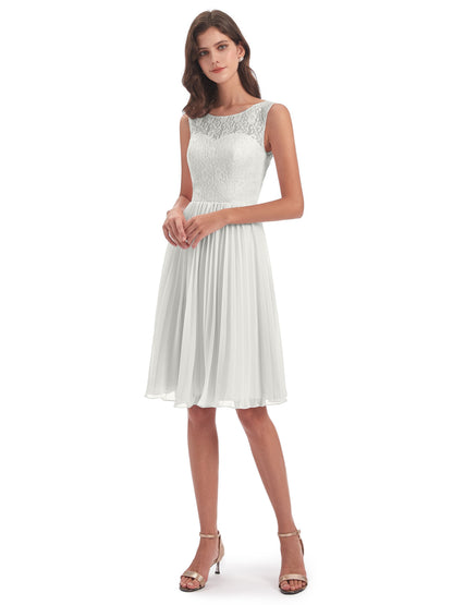 Eleanor Knee Length Scoop Sleeveless Lace Bridesmaid Dresses
