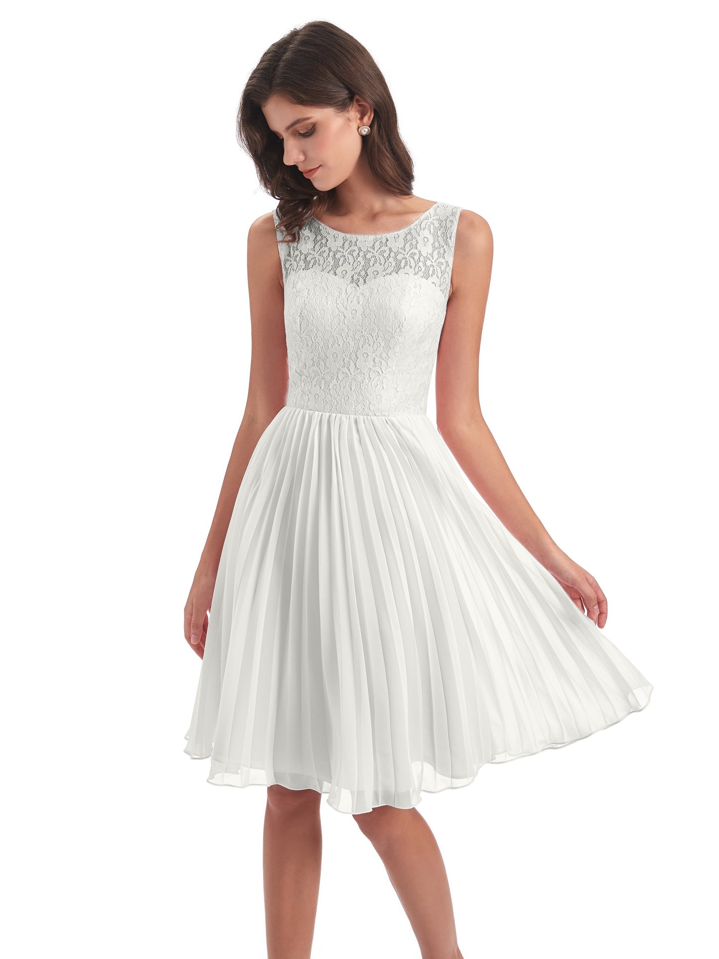 Eleanor Knee Length Scoop Sleeveless Lace Bridesmaid Dresses