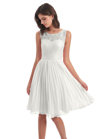 Eleanor Knee Length Scoop Sleeveless Lace Bridesmaid Dresses