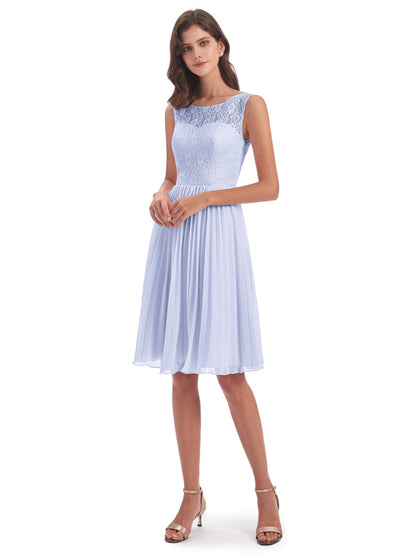 Eleanor Knee Length Scoop Sleeveless Lace Bridesmaid Dresses