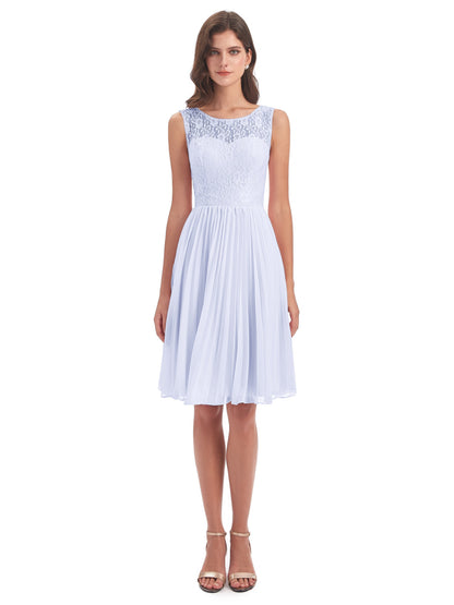 Eleanor Knee Length Scoop Sleeveless Lace Bridesmaid Dresses