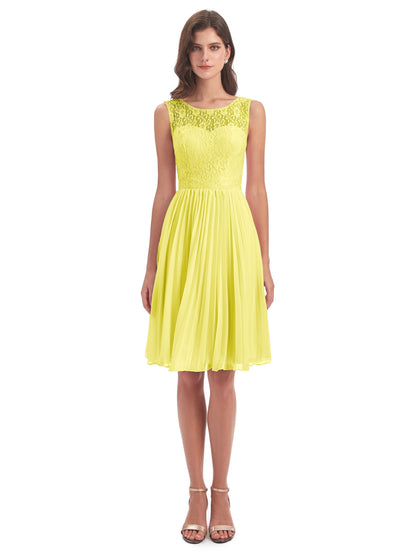 Eleanor Knee Length Scoop Sleeveless Lace Bridesmaid Dresses