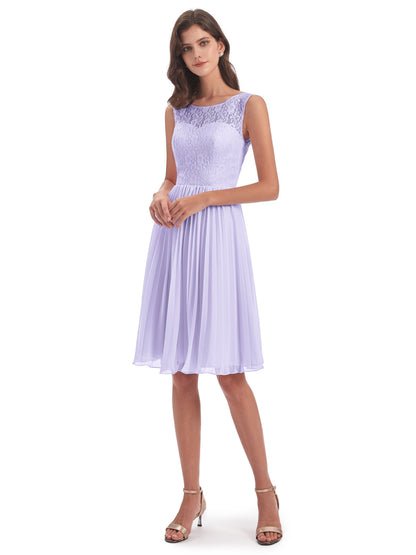 Eleanor Knee Length Scoop Sleeveless Lace Bridesmaid Dresses