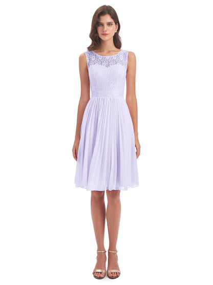 Eleanor Knee Length Scoop Sleeveless Lace Bridesmaid Dresses