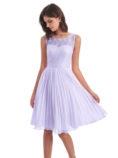 Eleanor Knee Length Scoop Sleeveless Lace Bridesmaid Dresses