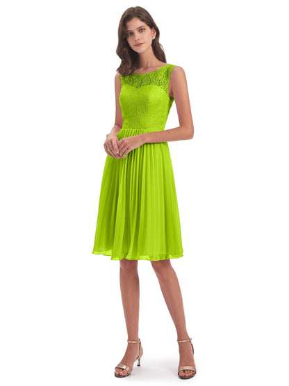 Eleanor Knee Length Scoop Sleeveless Lace Bridesmaid Dresses