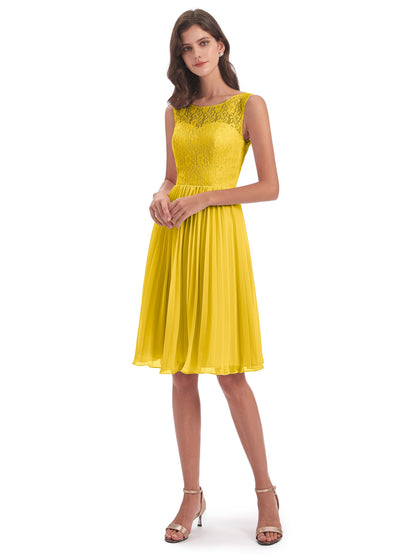 Eleanor Knee Length Scoop Sleeveless Lace Bridesmaid Dresses