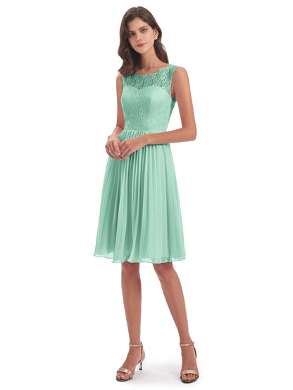 Eleanor Knee Length Scoop Sleeveless Lace Bridesmaid Dresses
