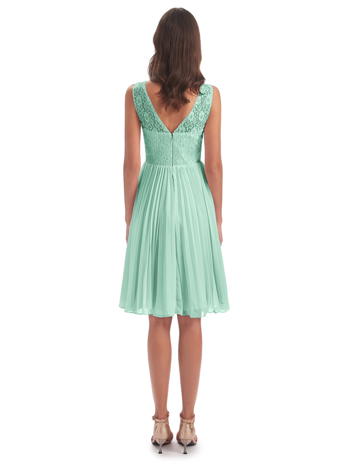 Eleanor Knee Length Scoop Sleeveless Lace Bridesmaid Dresses