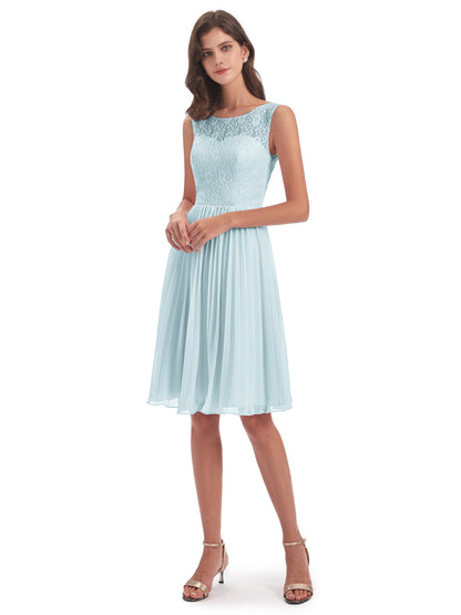 Eleanor Knee Length Scoop Sleeveless Lace Bridesmaid Dresses