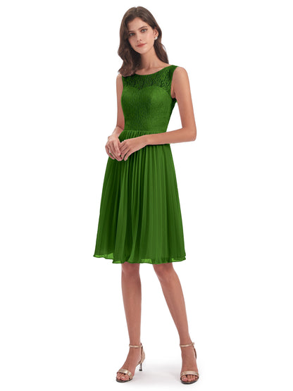 Eleanor Knee Length Scoop Sleeveless Lace Bridesmaid Dresses