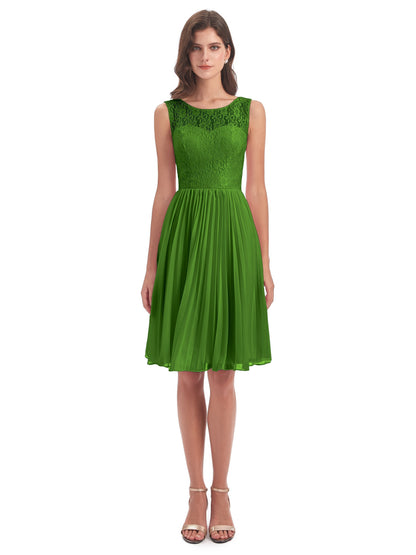 Eleanor Knee Length Scoop Sleeveless Lace Bridesmaid Dresses