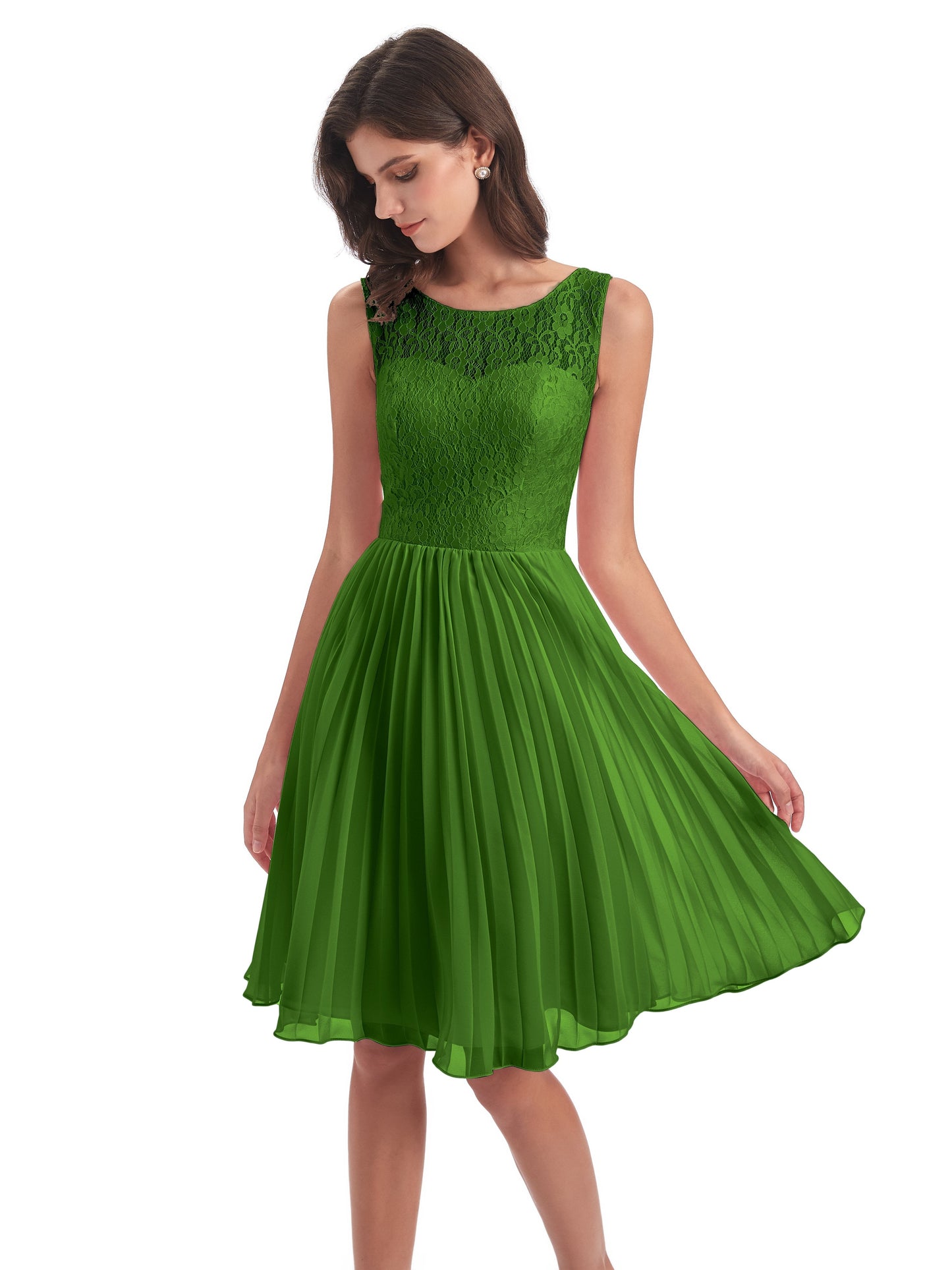 Eleanor Knee Length Scoop Sleeveless Lace Bridesmaid Dresses