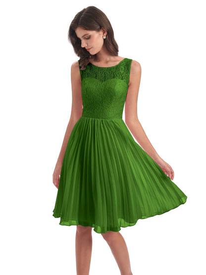 Eleanor Knee Length Scoop Sleeveless Lace Bridesmaid Dresses