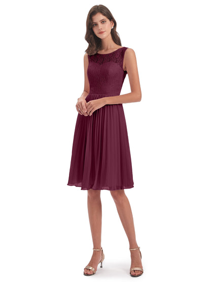 Eleanor Knee Length Scoop Sleeveless Lace Bridesmaid Dresses