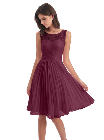 Eleanor Knee Length Scoop Sleeveless Lace Bridesmaid Dresses