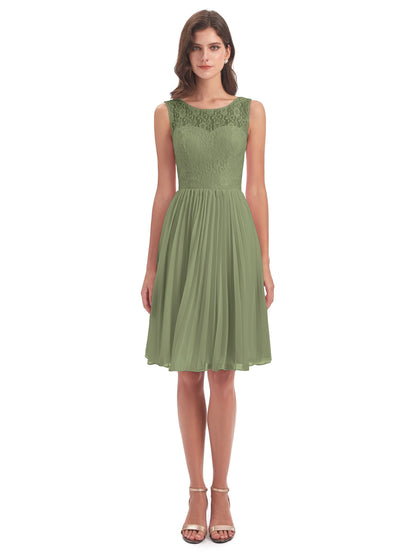 Eleanor Knee Length Scoop Sleeveless Lace Bridesmaid Dresses