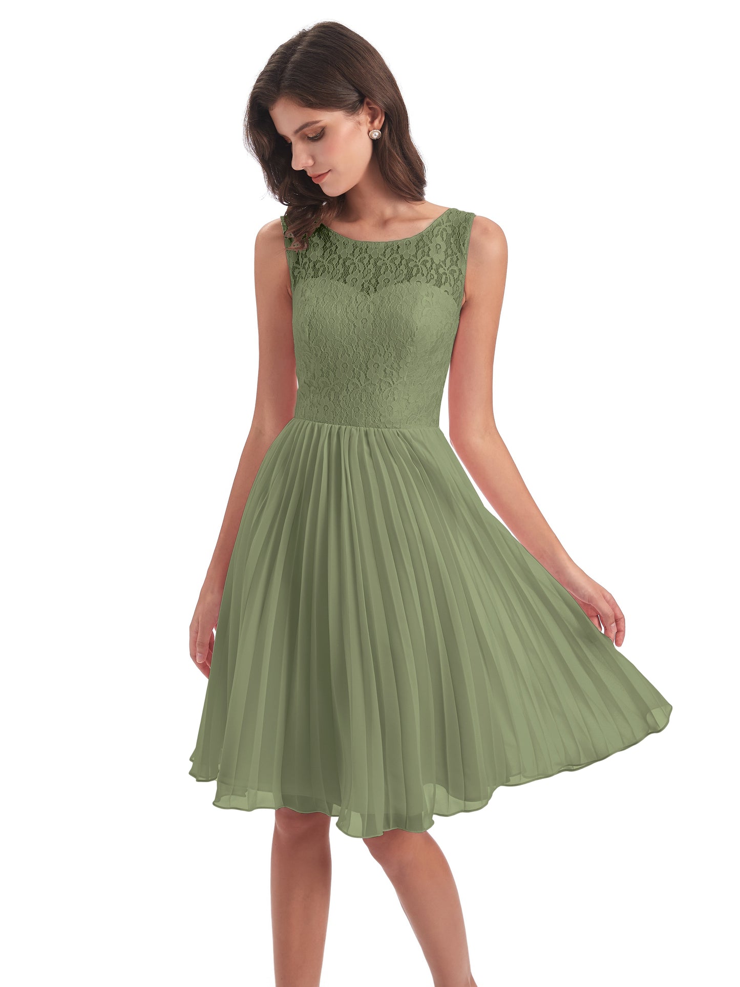 Eleanor Knee Length Scoop Sleeveless Lace Bridesmaid Dresses