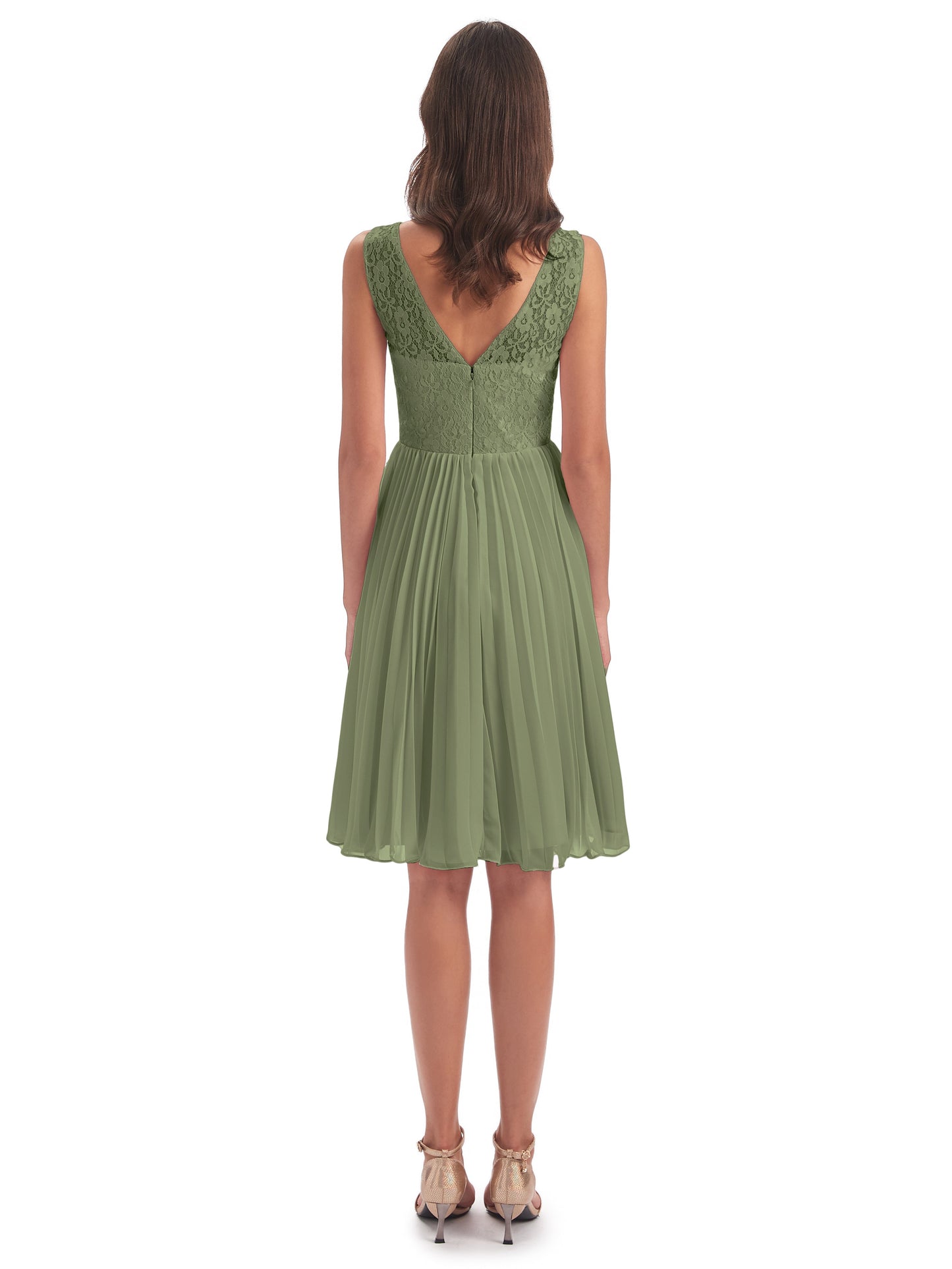 Eleanor Knee Length Scoop Sleeveless Lace Bridesmaid Dresses