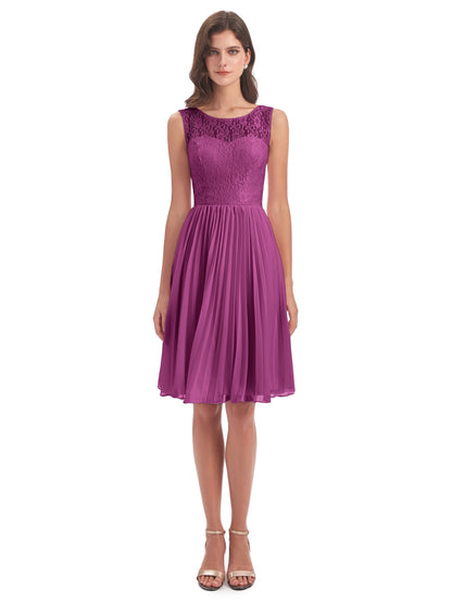 Eleanor Knee Length Scoop Sleeveless Lace Bridesmaid Dresses