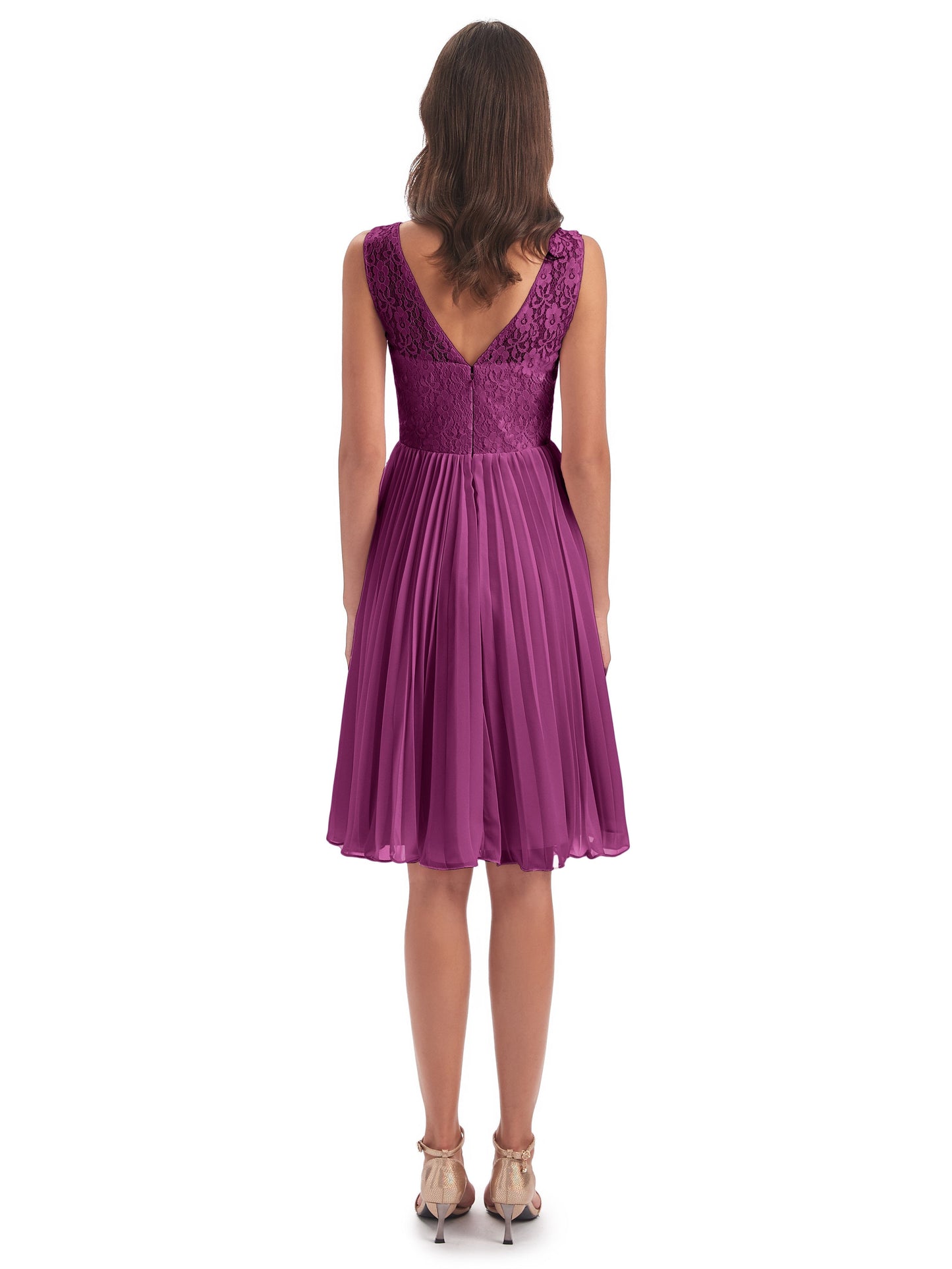 Eleanor Knee Length Scoop Sleeveless Lace Bridesmaid Dresses