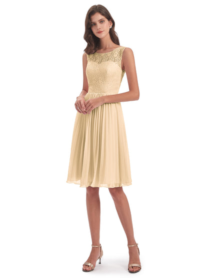 Eleanor Knee Length Scoop Sleeveless Lace Bridesmaid Dresses
