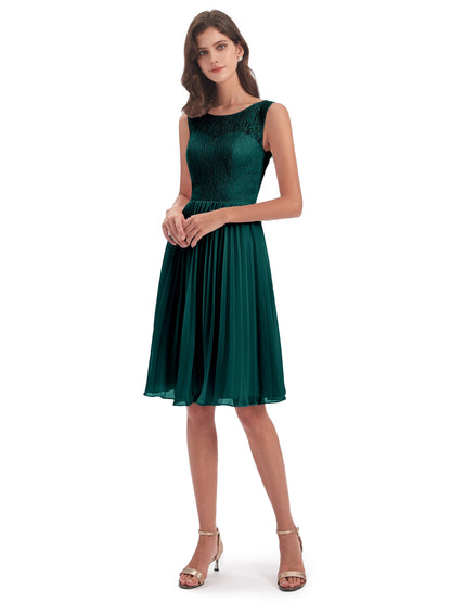 Eleanor Knee Length Scoop Sleeveless Lace Bridesmaid Dresses