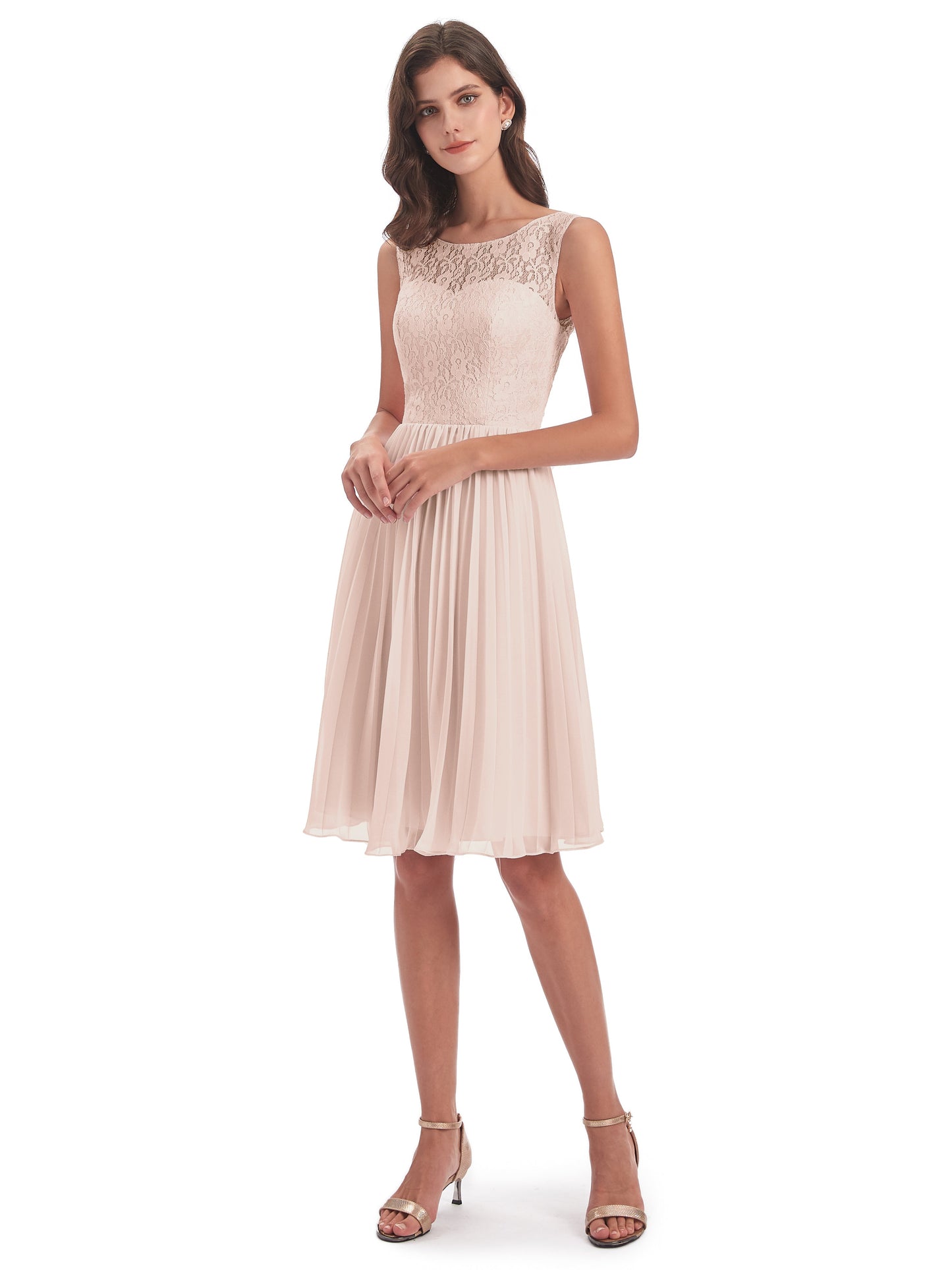 Eleanor Knee Length Scoop Sleeveless Lace Bridesmaid Dresses