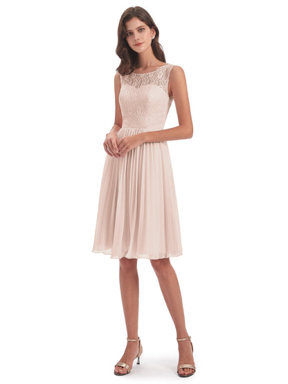 Eleanor Knee Length Scoop Sleeveless Lace Bridesmaid Dresses