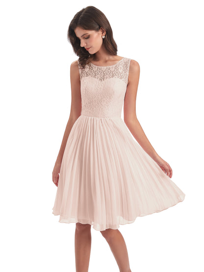Eleanor Knee Length Scoop Sleeveless Lace Bridesmaid Dresses