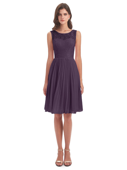 Eleanor Knee Length Scoop Sleeveless Lace Bridesmaid Dresses