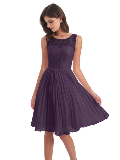 Eleanor Knee Length Scoop Sleeveless Lace Bridesmaid Dresses