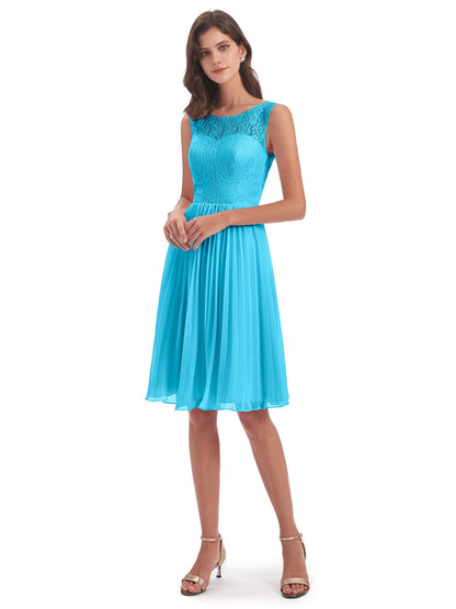 Eleanor Knee Length Scoop Sleeveless Lace Bridesmaid Dresses