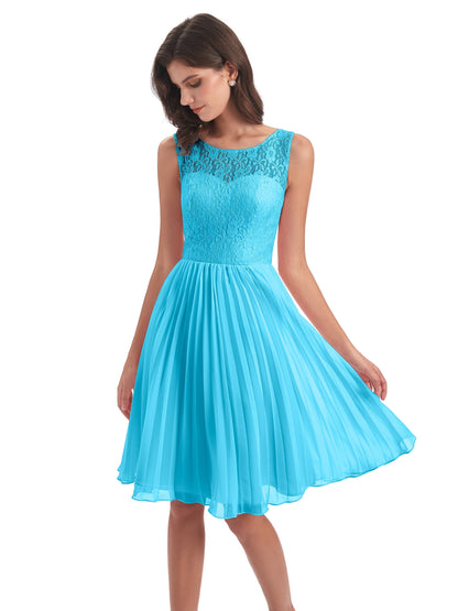 Eleanor Knee Length Scoop Sleeveless Lace Bridesmaid Dresses