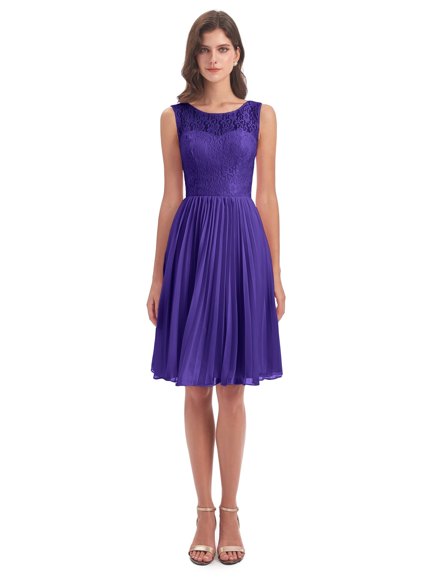 Eleanor Knee Length Scoop Sleeveless Lace Bridesmaid Dresses