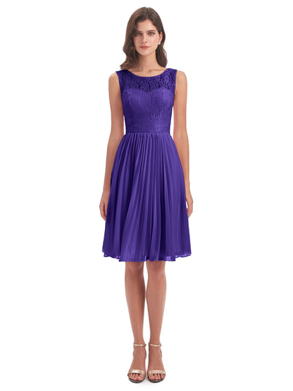 Eleanor Knee Length Scoop Sleeveless Lace Bridesmaid Dresses