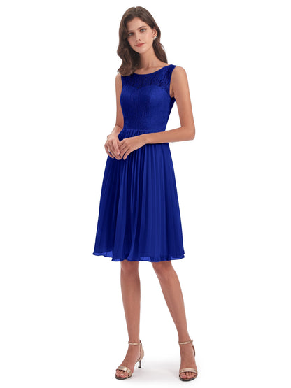 Eleanor Knee Length Scoop Sleeveless Lace Bridesmaid Dresses