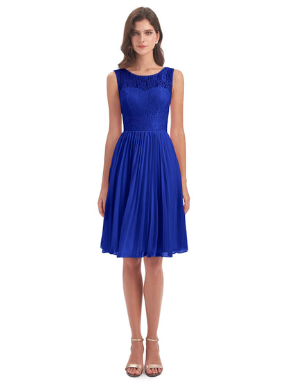 Eleanor Knee Length Scoop Sleeveless Lace Bridesmaid Dresses