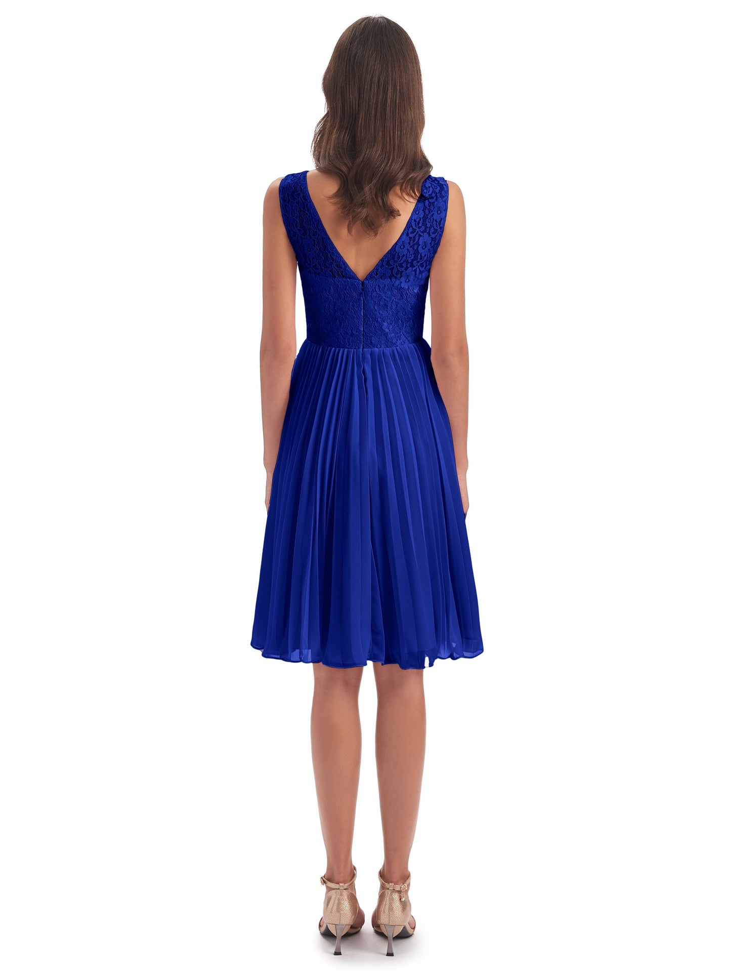 Eleanor Knee Length Scoop Sleeveless Lace Bridesmaid Dresses