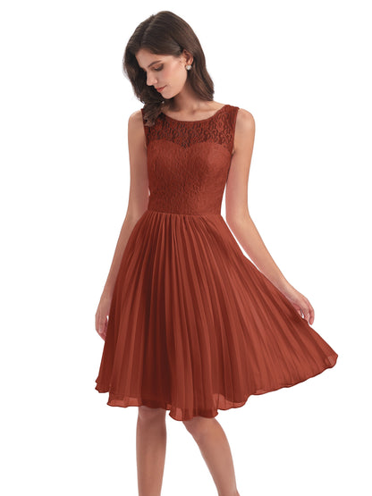 Eleanor Knee Length Scoop Sleeveless Lace Bridesmaid Dresses