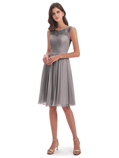 Eleanor Knee Length Scoop Sleeveless Lace Bridesmaid Dresses
