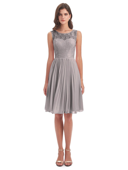 Eleanor Knee Length Scoop Sleeveless Lace Bridesmaid Dresses