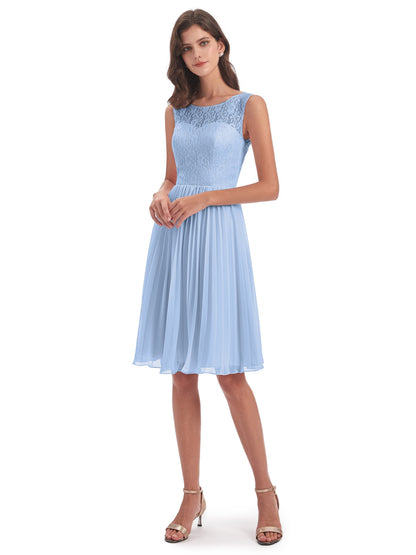 Eleanor Knee Length Scoop Sleeveless Lace Bridesmaid Dresses
